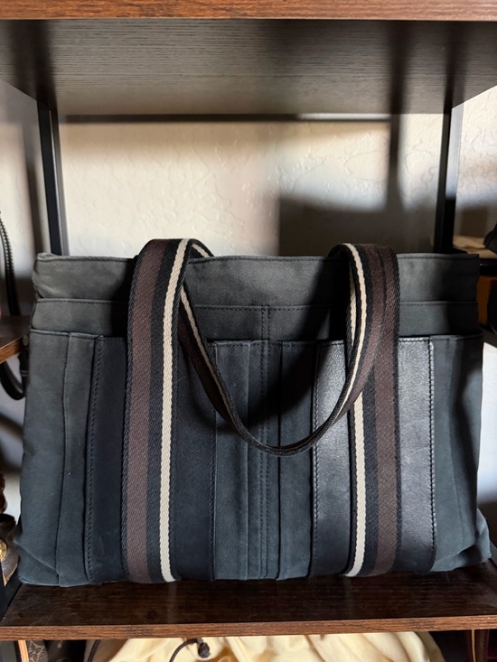 Hermes Handbags - Hermes Black Canvas vintage Troca Bag with Brown and Cream Striped Handles